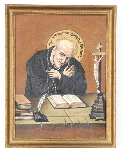 OIL ON BOARD ST. ALOPHONSE OF LIGUORI FRAMED PAINTING