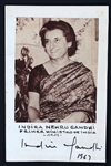 INDIA PRIME MINISTER INDIRA NEHRU GANDHI AUTOGRAPH