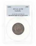 1893 US SILVER COMMEM. ISABELLA 25C QUARTER PCGS AU50