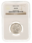 1894-O US SILVER BARBER 25C QUARTER COIN NGC AU58