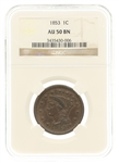 1853 US BRAIDED HAIR LARGE 1C COIN NGC AU50 BN