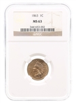 1863 US 1863 INDIAN HEAD 1C COIN NGC MS63