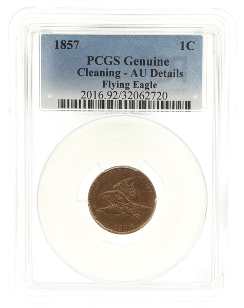 1857 US FLYING EAGLE 1C PENNY PCGS AU DETAILS - CLEANED