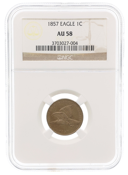 1857 US FLYING EAGLE 1C PENNY NGC AU58