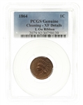 1864 US INDIAN HEAD 1C L ON RIBBON COIN PCGS XF DETAILS