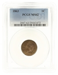 1863 US INDIAN HEAD 1C PENNY PCGS MS62