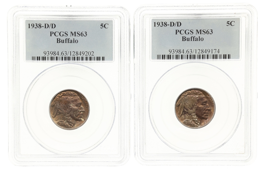 1938-D/D US 5C BUFFALO NICKELS PCGS MS63