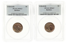 1938-D/D US 5C BUFFALO NICKELS PCGS MS63