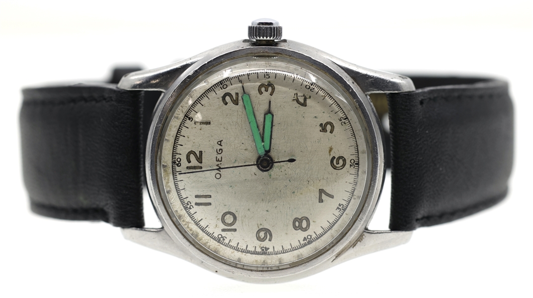 MENS 1939 OMEGA MECHANICAL STAINLESS STEEL WRISTWATCH