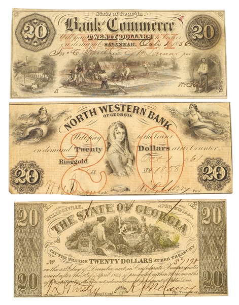 1856-1864 $20 STATE OF GEORGIA OBSOLETE NOTES 