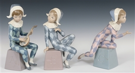 LLADRO PORCELAIN HARLEQUIN FIGURINES 5075, 5076, & 5077