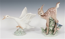 LLADRO DUCK &  DEER PORCELAIN FIGURINES 5672 & 1265