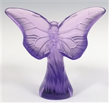 LALIQUE CRYSTAL VIOLET BUTTERFLY PAPERWEIGHT