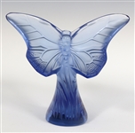 LALIQUE CRYSTAL BLUE BUTTERFLY PAPERWEIGHT