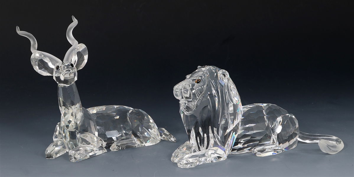 SWAROVSKI CRYSTAL KUDU & LION FIGURINES