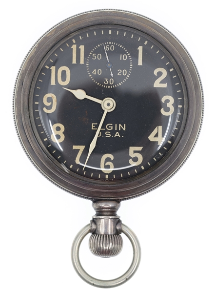 MENS ELGIN MILITARY ISSUE SILVERTONE CASE POCKET WATCH