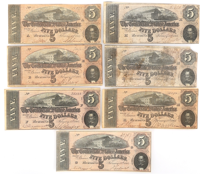 1864 CONFEDERATE STATES T-68 $5 OBSOLETE NOTES