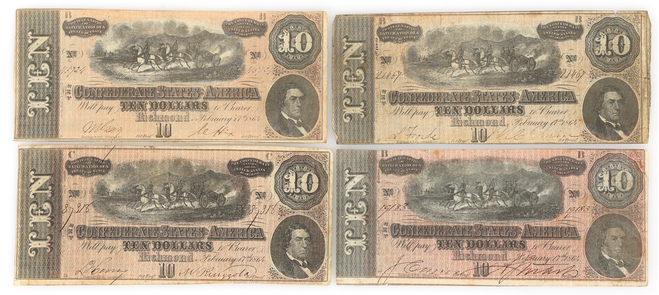 1864 CONFEDERATE STATES T-68 $10 OBSOLETE NOTES