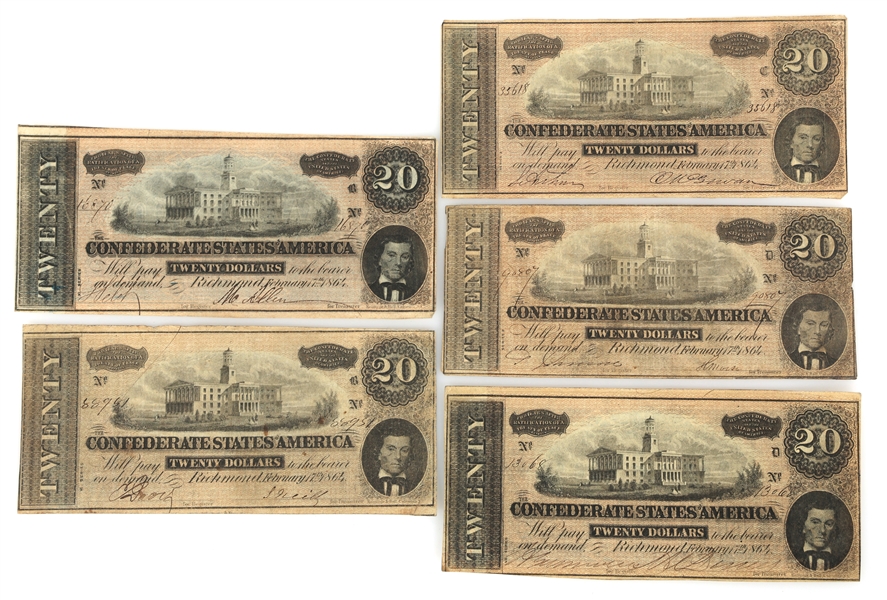 1864 CONFEDERATE STATES T-67 $20 OBSOLETE NOTES