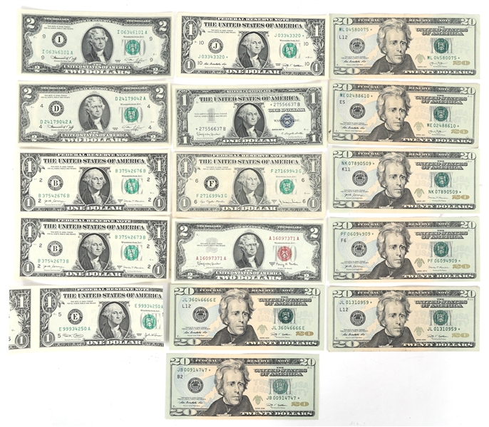 US CURRENCY $1 & $20 NOTES - ERROR, STAR, & MORE