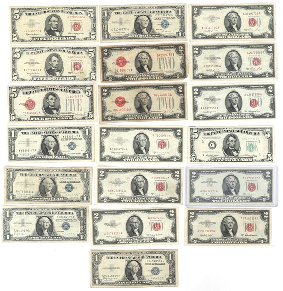 US CURRENCY $1 $2 & $5 NOTES - SILVER CERT & MORE
