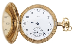 MENS ELGIN GOLD-FILLED HUNTING CASE POCKET WATCH