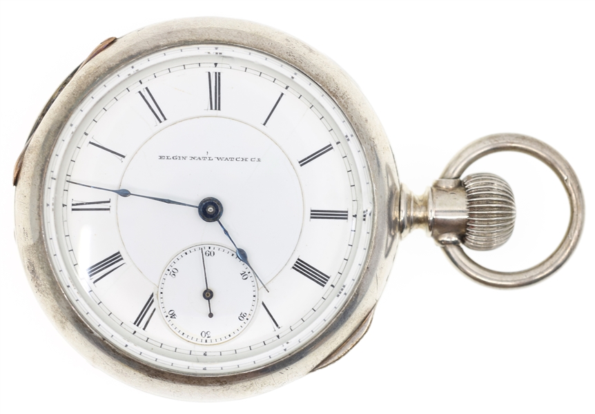 MENS ELGIN COIN SILVER CASE POCKET WATCH