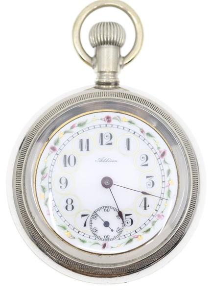 MENS ADDISON ENAMEL FACE NICKEL CASE POCKET WATCH