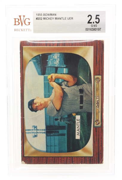 1955 BOWMAN MICKEY MANTLE #202 CARD BECKETT GRADED 2.5