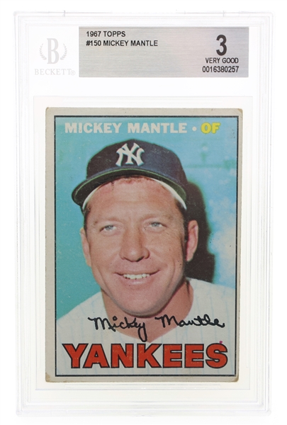 1967 TOPPS MICKEY MANTLE #150 BASEBALL CARD BECKETT 3