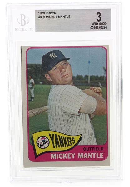 1965 TOPPS MICKEY MANTLE #350 BASEBALL CARD BECKETT 3