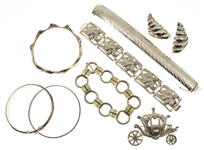 STERLING SILVER JEWELRY - BRACELETS, BROOCH, & EARRINGS