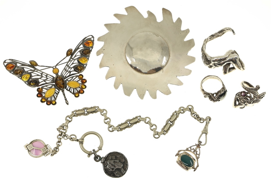 STERLING SILVER JEWELRY - RINGS, CHARMS, & WATCH FOB 