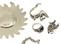 STERLING SILVER JEWELRY - RINGS, CHARMS, & WATCH FOB 