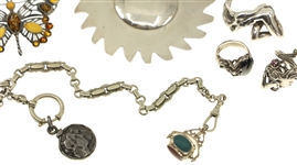 STERLING SILVER JEWELRY - RINGS, CHARMS, & WATCH FOB 