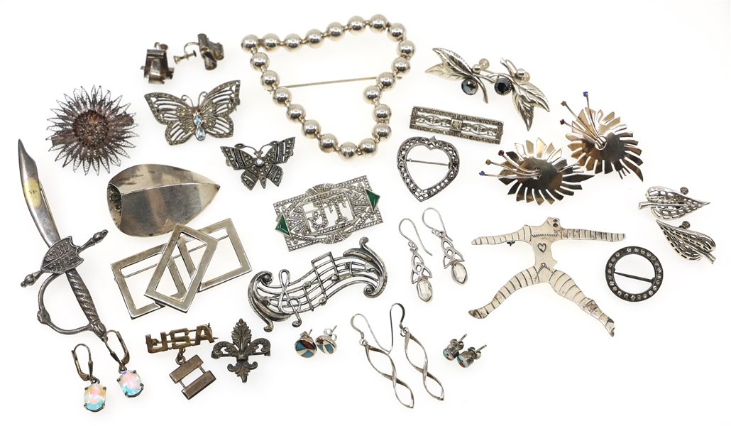STERLING SILVER FASHION JEWELRY - EARRINGS & BROOCHES