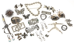 STERLING SILVER FASHION JEWELRY - EARRINGS & BROOCHES