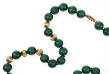 BEADED MALACHITE & 14K YELLOW GOLD NECKLACE