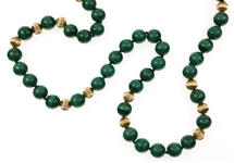 BEADED MALACHITE & 14K YELLOW GOLD NECKLACE