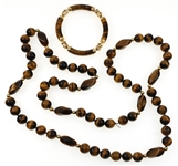 BEADED TIGERS EYE & 14K GOLD NECKLACE & BRACELET