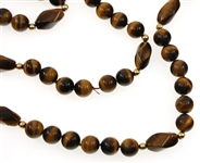 BEADED TIGER'S EYE & 14K GOLD NECKLACE & BRACELET