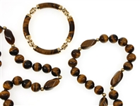 BEADED TIGER'S EYE & 14K GOLD NECKLACE & BRACELET