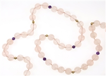 BEADED ROSE QUARTZ, AMETHYST, & 14K GOLD NECKLACE