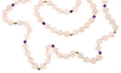 BEADED ROSE QUARTZ, AMETHYST, & 14K GOLD NECKLACE