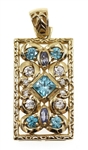 10K YELLOW GOLD BLUE TOPAZ RECTANGULAR PENDANT