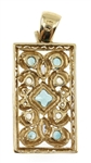 10K YELLOW GOLD BLUE TOPAZ RECTANGULAR PENDANT