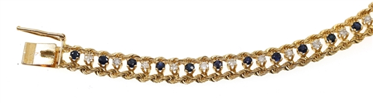 14K YELLOW GOLD DIAMOND & BLUE SAPPHIRE BRACELET
