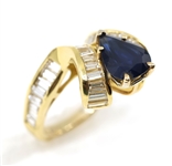 18K YELLOW GOLD BLUE SAPPHIRE & DIAMOND COCKTAIL RING