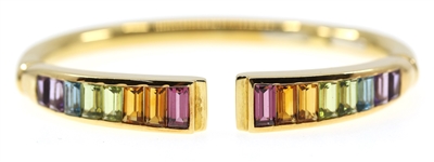 18K YELLOW GOLD MULTI-COLOR TOURMALINE HINGED BANGLE