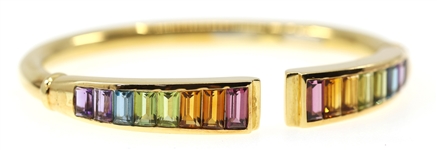 18K YELLOW GOLD MULTI-COLOR TOURMALINE HINGED BANGLE